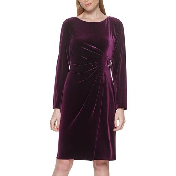Jessica Howard Size 6 Plum Purple Velvet Embellished Sheath Dress Long Sleeve - Picture 1 of 11